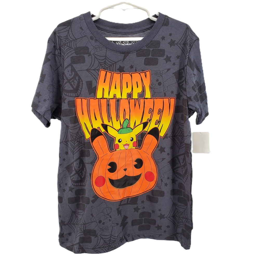 Pokemon Kids Small Happy‎ Halloween Pikachu Pumpkin Graphic Tee Iron Gate Gray